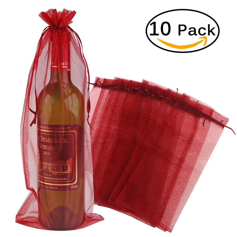10pcs Sheer Organza Wine Bottle Cover Wrap Gift Bags